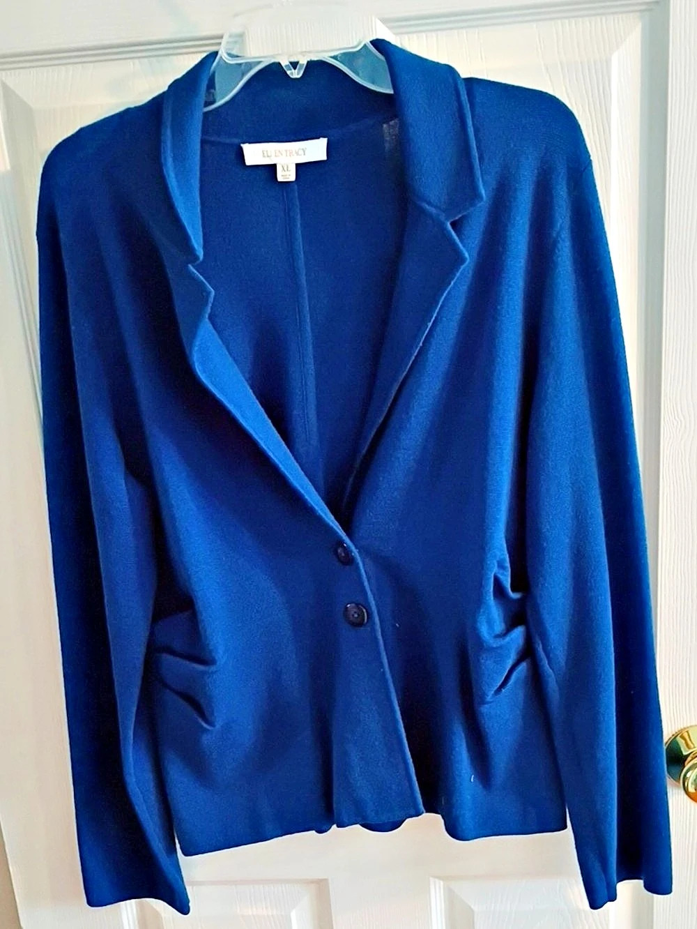 Ellen Tracy Blue Merino Wool Silk Blazer Size XL Like New